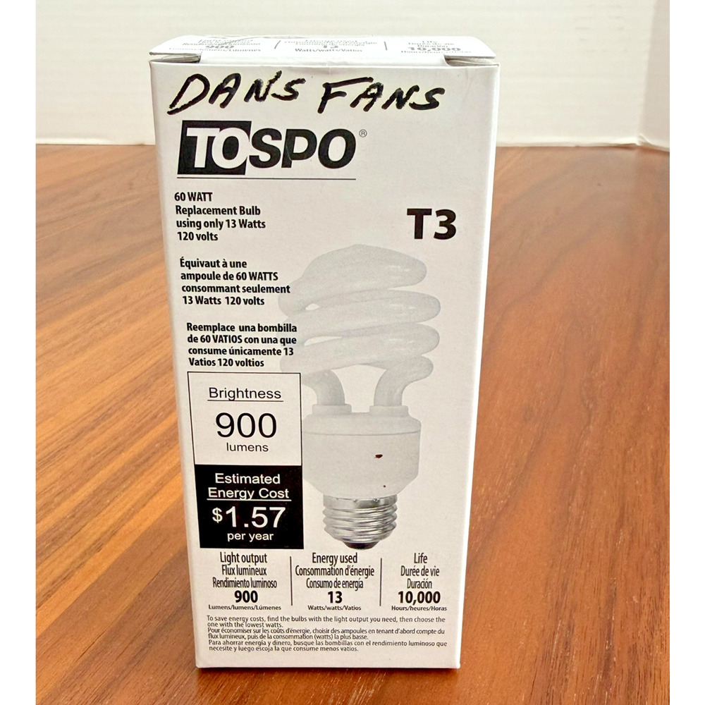 4 Pack CFL Light Bulb, T3 Spiral Fluorescen, 2700 k, 13W(60W), 10k hours, 900LM